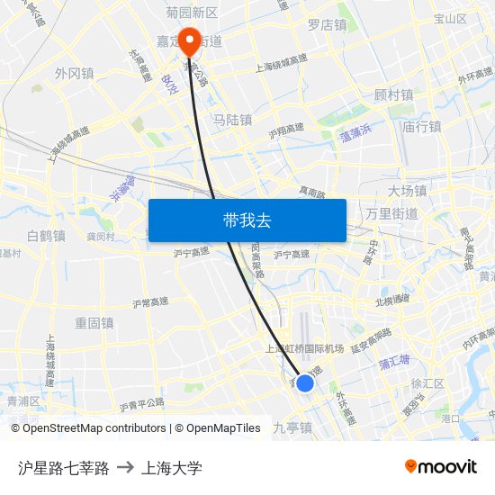 沪星路七莘路 to 上海大学 map