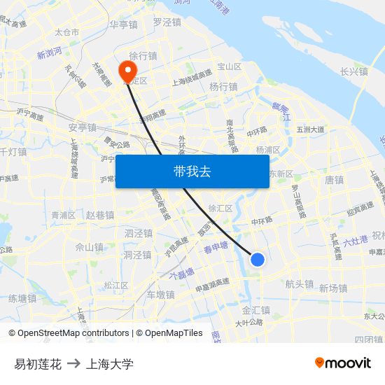 易初莲花 to 上海大学 map