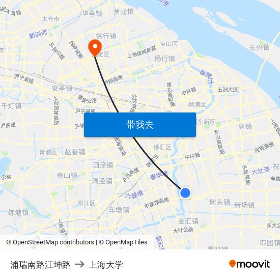 浦瑞南路江坤路 to 上海大学 map