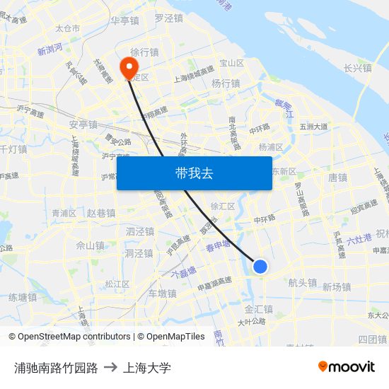 浦驰南路竹园路 to 上海大学 map