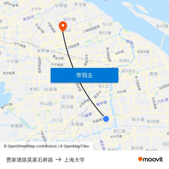 曹家塘路莫家石桥路 to 上海大学 map