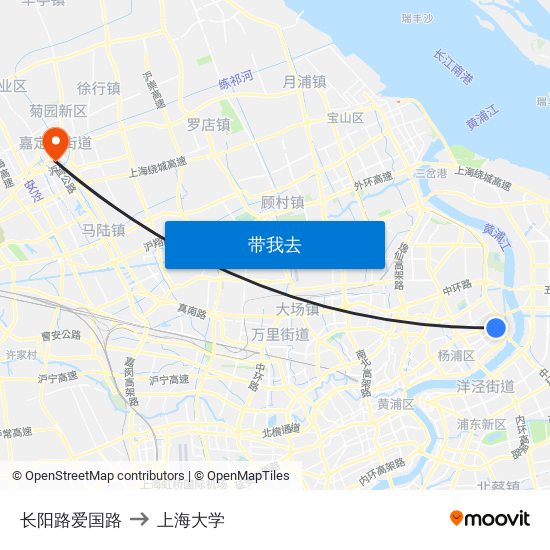 长阳路爱国路 to 上海大学 map