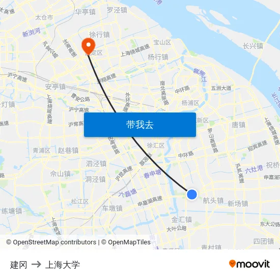 建冈 to 上海大学 map