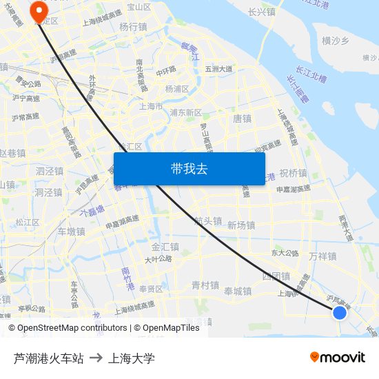 芦潮港火车站 to 上海大学 map