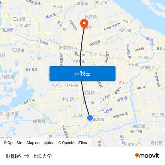 联阳路 to 上海大学 map