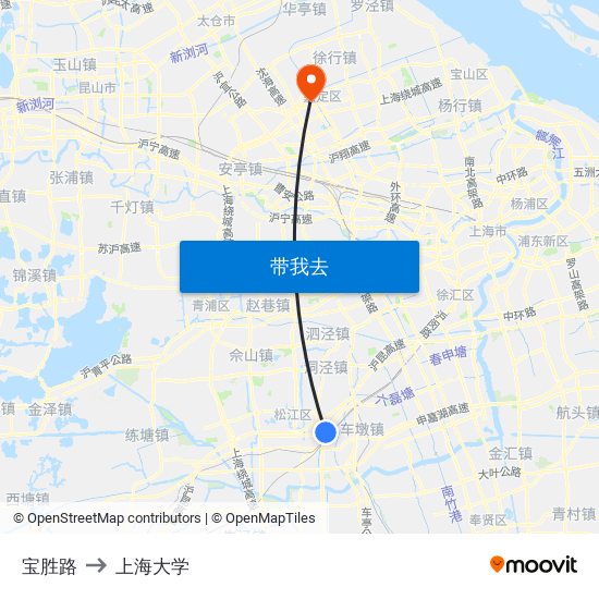 宝胜路 to 上海大学 map