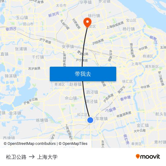 松卫公路 to 上海大学 map