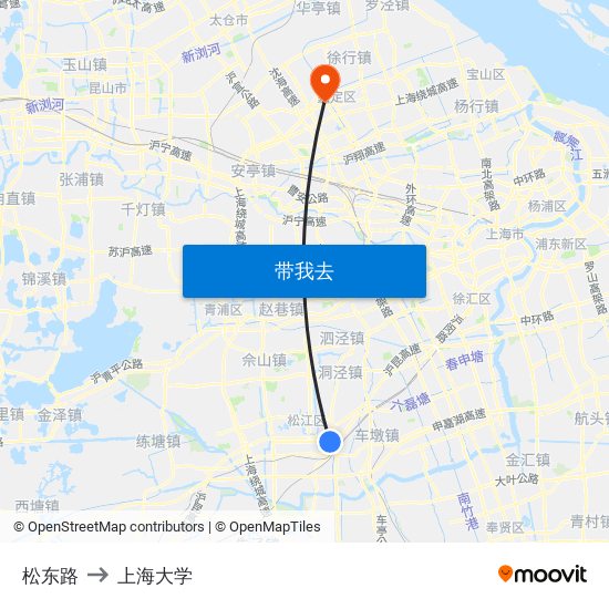 松东路 to 上海大学 map