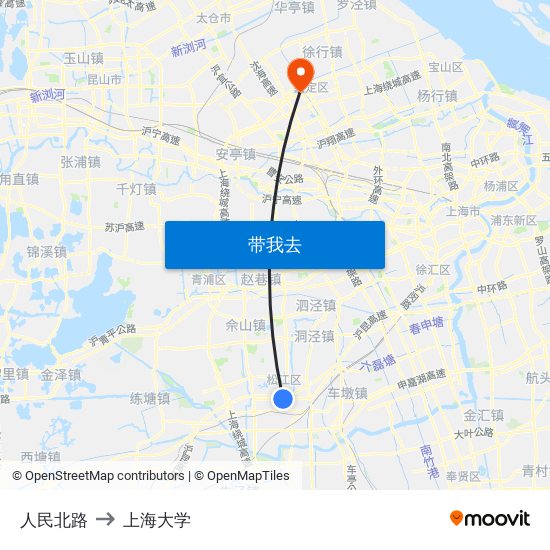 人民北路 to 上海大学 map