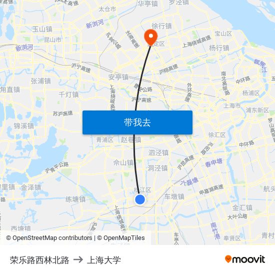 荣乐路西林北路 to 上海大学 map