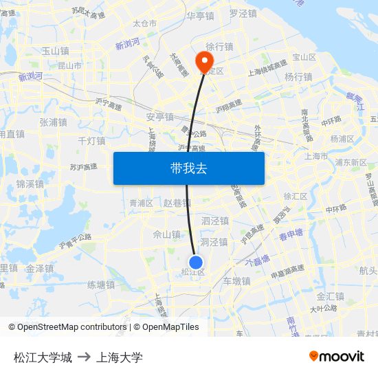 松江大学城 to 上海大学 map
