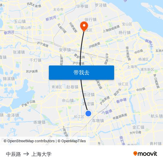 中辰路 to 上海大学 map