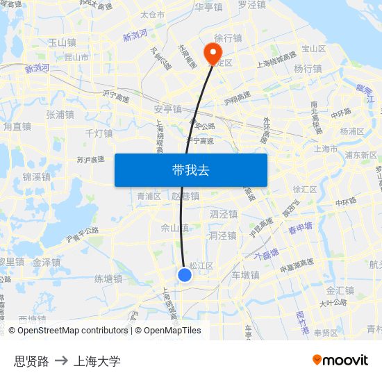 思贤路 to 上海大学 map