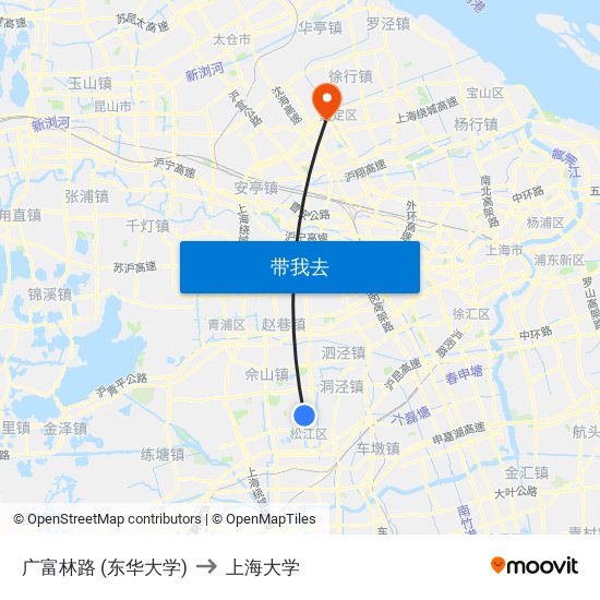 广富林路 (东华大学) to 上海大学 map