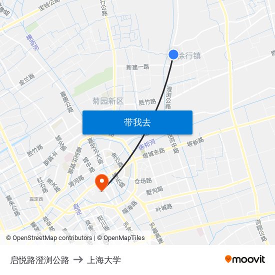 启悦路澄浏公路 to 上海大学 map