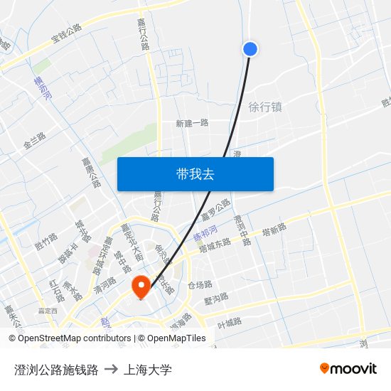 澄浏公路施钱路 to 上海大学 map