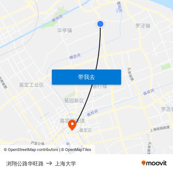 浏翔公路华旺路 to 上海大学 map