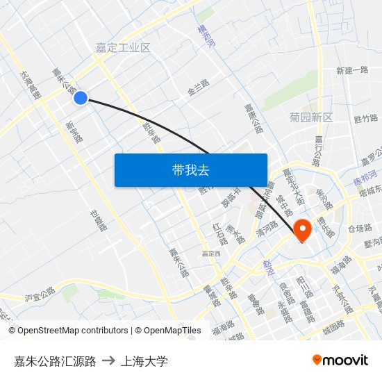 嘉朱公路汇源路 to 上海大学 map