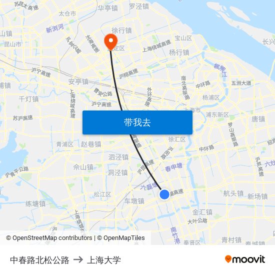 中春路北松公路 to 上海大学 map