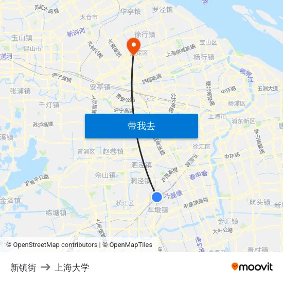 新镇街 to 上海大学 map