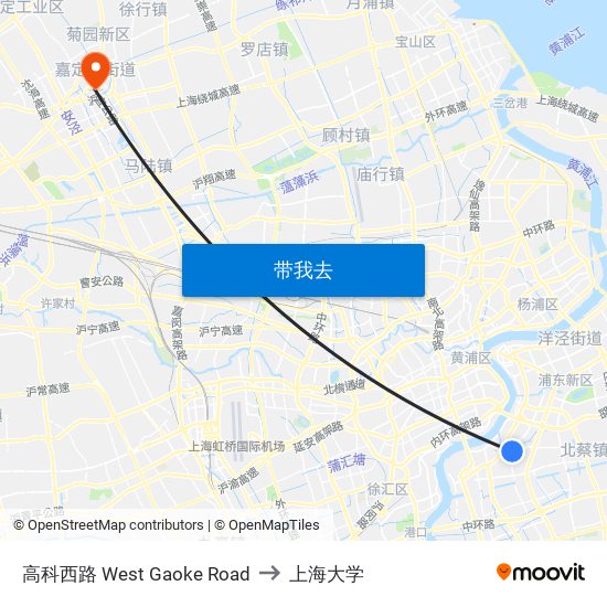 高科西路 West Gaoke Road to 上海大学 map