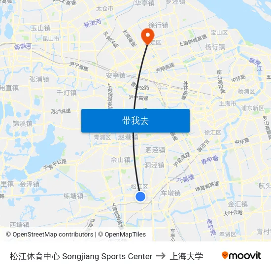 松江体育中心 Songjiang Sports Center to 上海大学 map