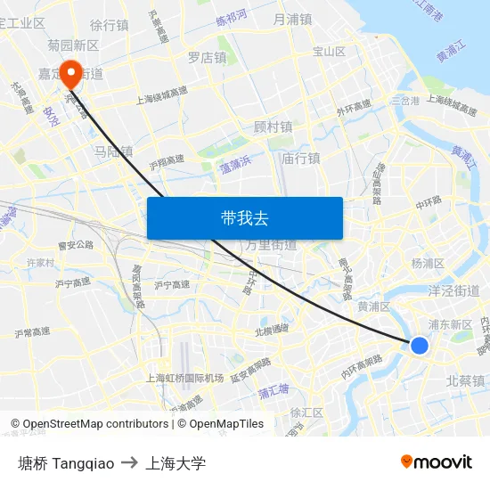 塘桥 Tangqiao to 上海大学 map