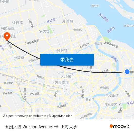 五洲大道 Wuzhou Avenue to 上海大学 map