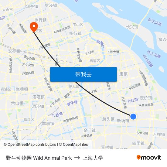 野生动物园 Wild Animal Park to 上海大学 map