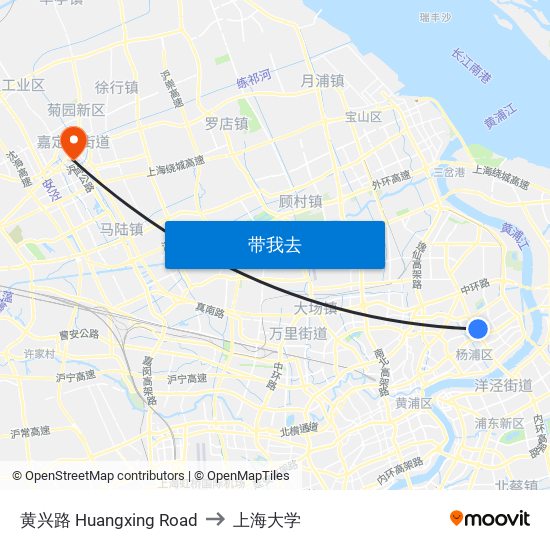 黄兴路 Huangxing Road to 上海大学 map