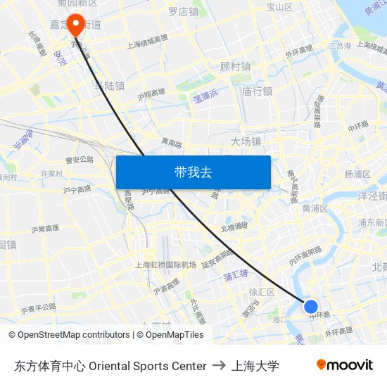 东方体育中心 Oriental Sports Center to 上海大学 map