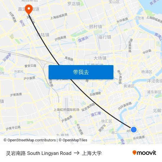 灵岩南路 South Lingyan Road to 上海大学 map
