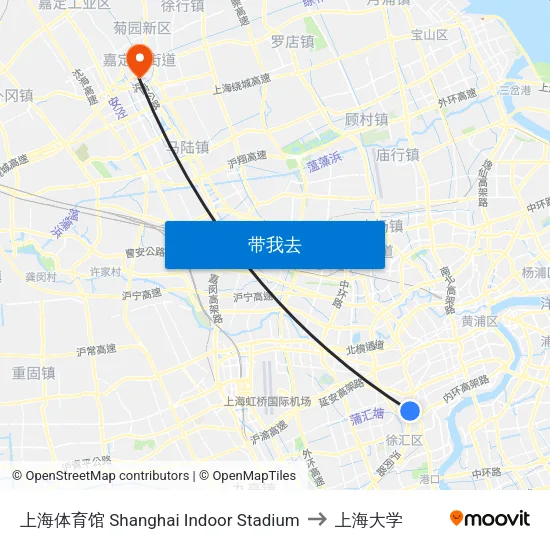 上海体育馆 Shanghai Indoor Stadium to 上海大学 map