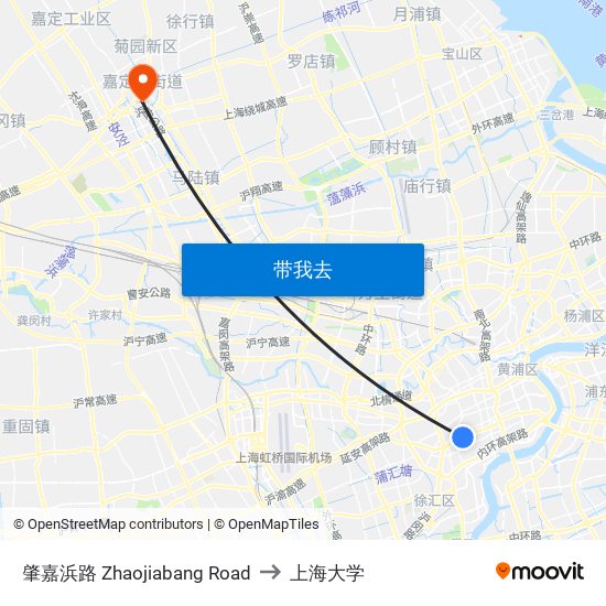 肇嘉浜路 Zhaojiabang Road to 上海大学 map