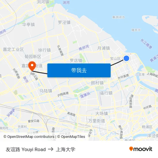 友谊路 Youyi Road to 上海大学 map