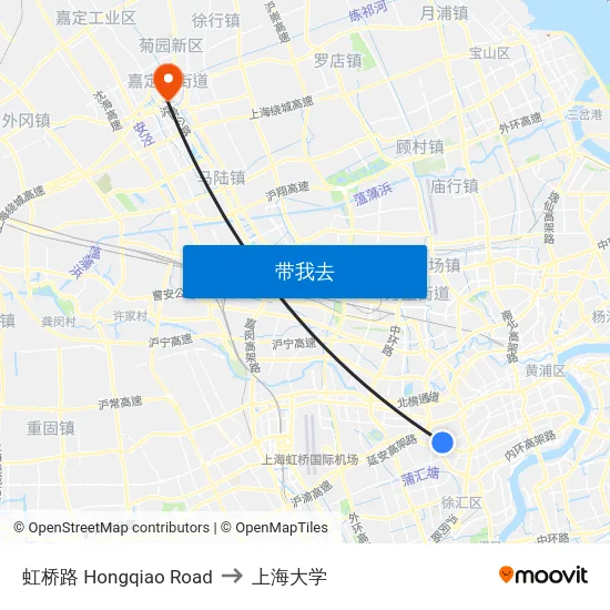 虹桥路 Hongqiao Road to 上海大学 map