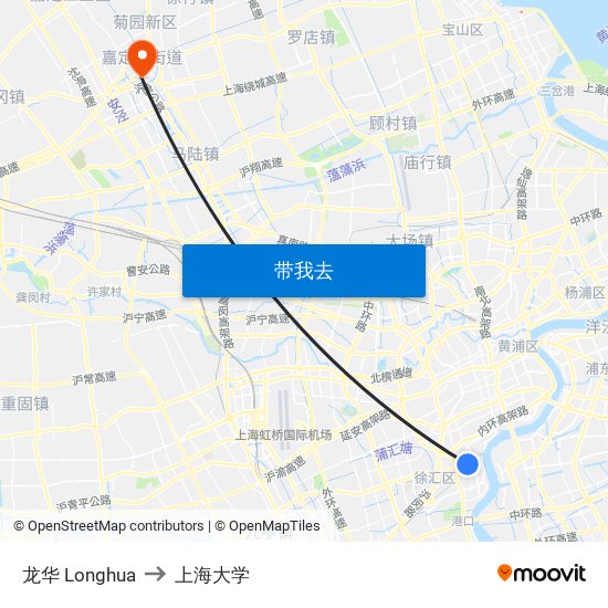 龙华 Longhua to 上海大学 map
