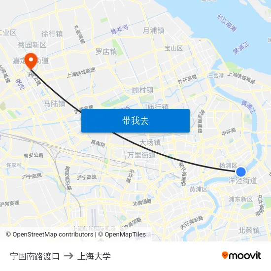 宁国南路渡口 to 上海大学 map