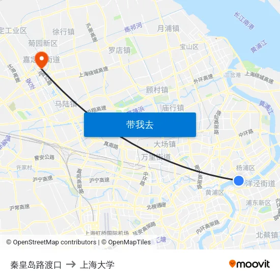 秦皇岛路渡口 to 上海大学 map