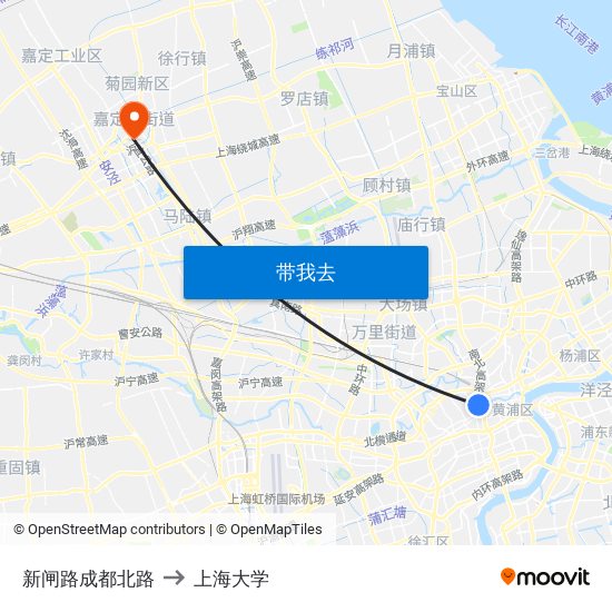 新闸路成都北路 to 上海大学 map