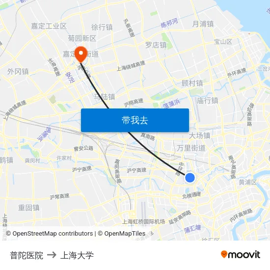 普陀医院 to 上海大学 map