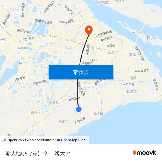 新天地(招呼站) to 上海大学 map
