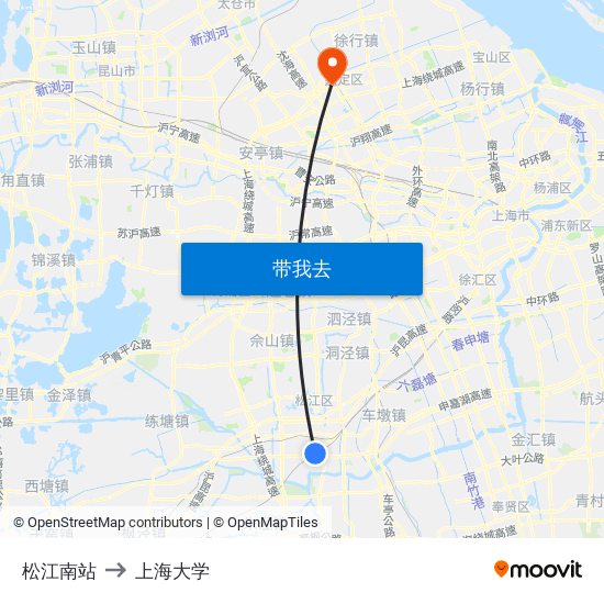 松江南站 to 上海大学 map