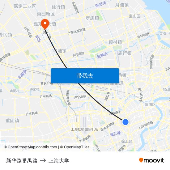 新华路番禺路 to 上海大学 map