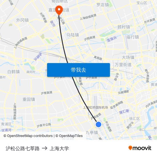 沪松公路七莘路 to 上海大学 map