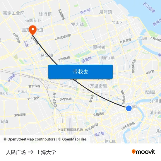 人民广场 to 上海大学 map