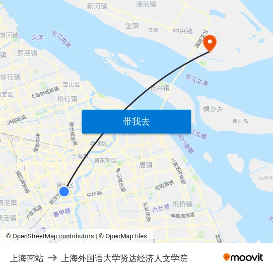 上海南站 to 上海外国语大学贤达经济人文学院 map