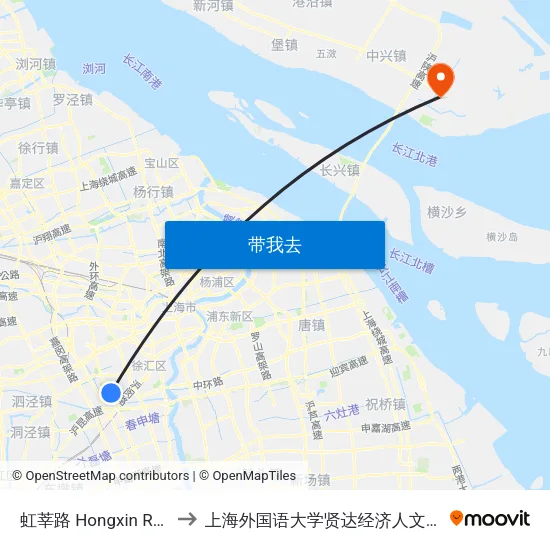 虹莘路 Hongxin Road to 上海外国语大学贤达经济人文学院 map