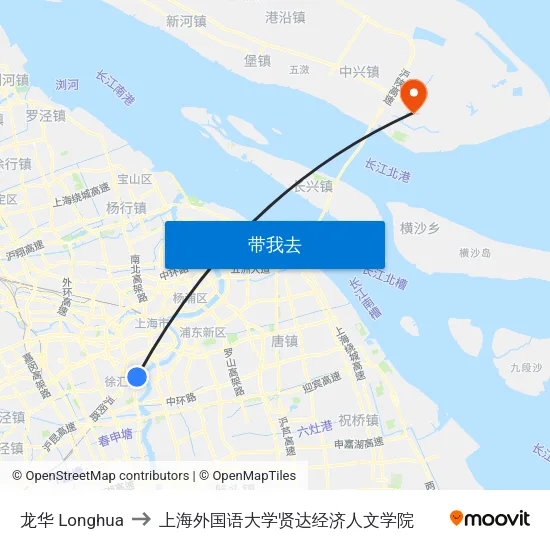 龙华 Longhua to 上海外国语大学贤达经济人文学院 map