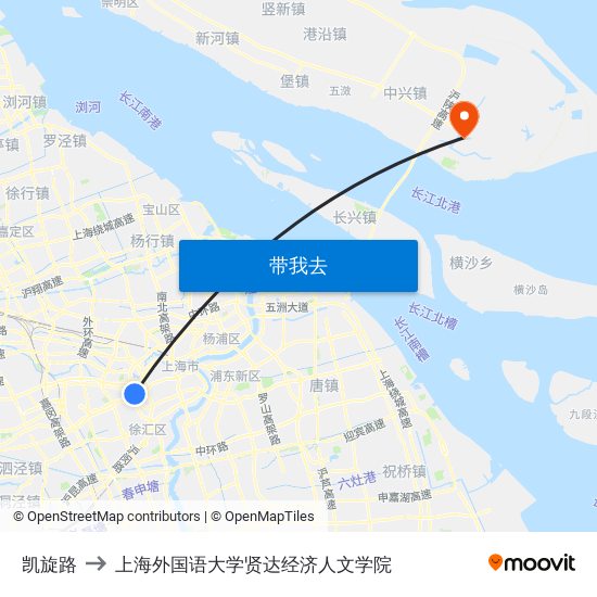 凯旋路 to 上海外国语大学贤达经济人文学院 map